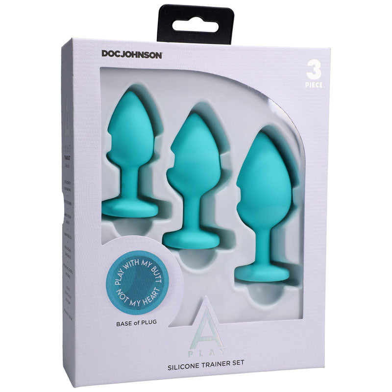 A-Play - Silicone Trainer Set - 3 Piece Set - Teal Butt Plugs - Set of 3 Sizes