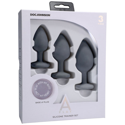 A-Play - Silicone Trainer Set - 3 Piece Set - Grey Butt Plugs - Set of 3 Sizes