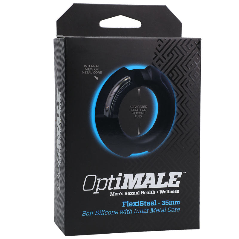 OptiMALE FlexiSteel Cock Ring - Black 35mm - Black Cock Ring