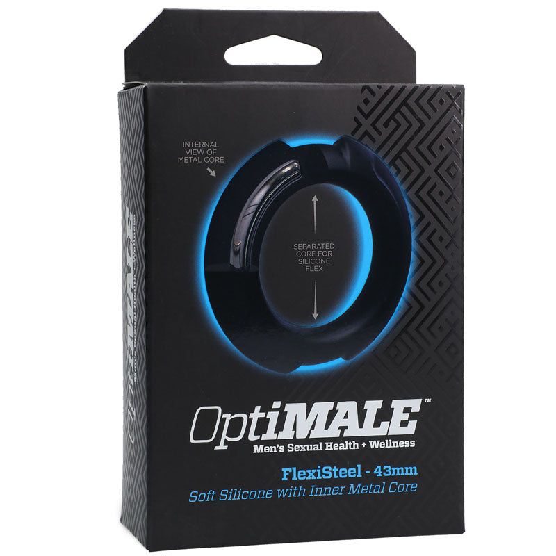 OptiMALE FlexiSteel Cock Ring - Black 43mm - Black Cock Ring