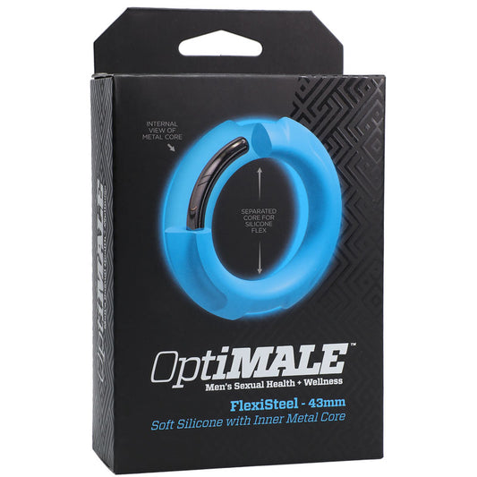 OptiMALE FlexiSteel Cock Ring - Black 43mm - Blue Cock Ring
