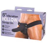 6'' Vibration Hollow Strap-On - Black USB Rechargeale Hollow Strap-On