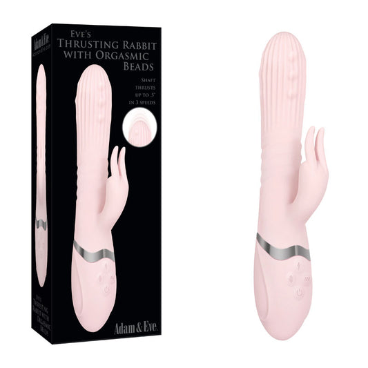 Adam & Eve EVE'S THRUSTING RABBIT WITH ORGASMIC BEADS - Pink 22.9 cm USB Rechargeable Rabbit Vibrator
