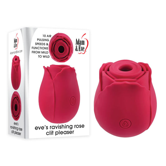 Adam & Eve EVES RAVISHING ROSE CLIT PLEASER - Pink USB Rechargeable Rose Air Pulse Stimulator