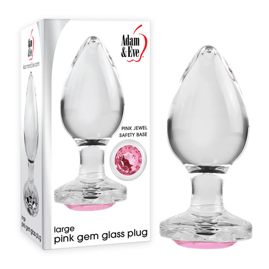 Adam & Eve PINK GEM GLASS PLUG LARGE - Clear Glass 9.8 cm Large Butt Plug with Pink Gem Base