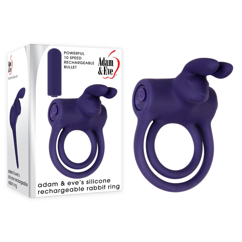 Adam & Eve Silicone Rechargeable Rabbit Ring - Blue USB Rechargeable Vibrating Cock & Balls Ring