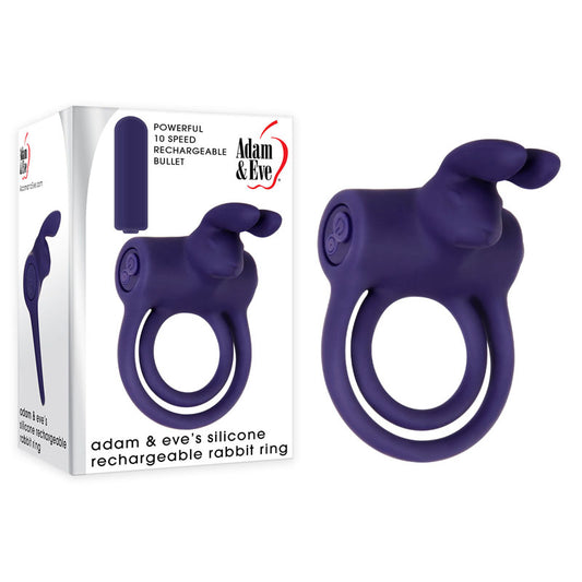 Adam & Eve Silicone Rechargeable Rabbit Ring - Blue USB Rechargeable Vibrating Cock & Balls Ring