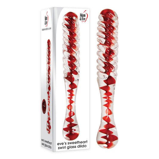 Adam & Eve Sweetheart Swirl Glass Dildo - Clear/Red Glass 22 cm Dildo