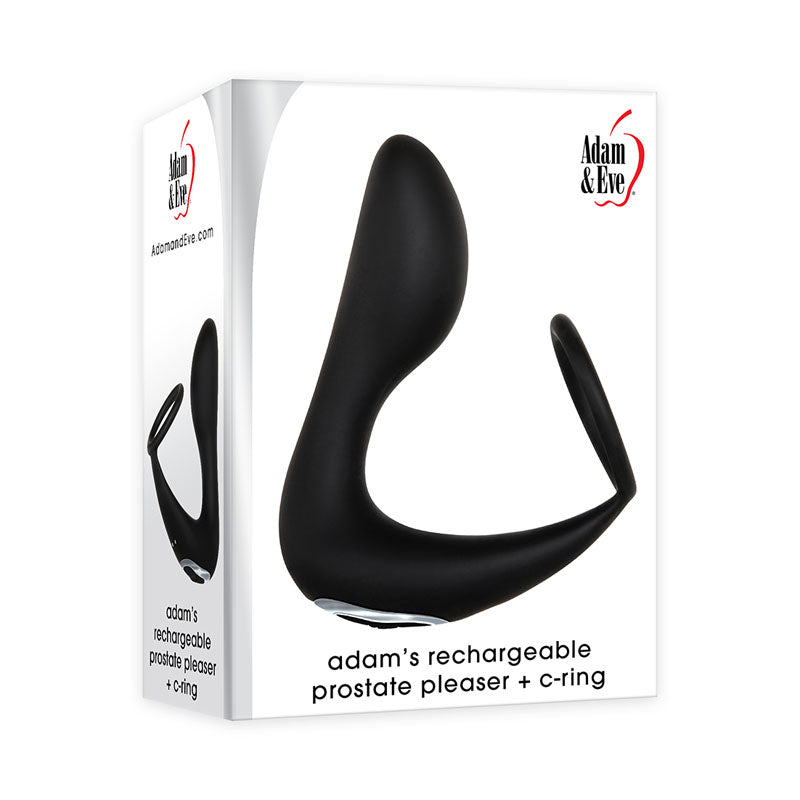 Adam & Eve Adam's Rechargeable Prostate Pleaser & C-Ring - Black USB Rechargeable Anal Plug with Cock Ring