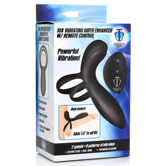 Trinity Silicone Vibrating Girth Enhancer with Remote - Black USB Rechargeable Vibrating Penis Sleeve