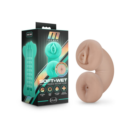 M for Men Soft & Wet - Double Trouble Delight Glow - Glow In Dark Double Ended Stroker