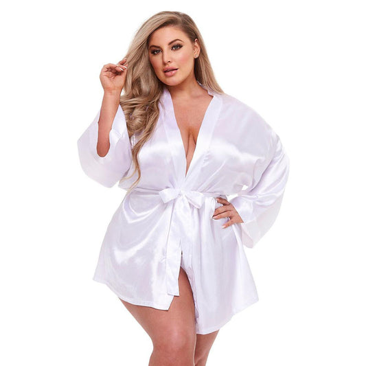 Baci All Satin Robe - White - White Robe - Queen Size