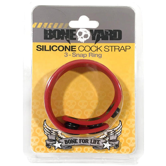 Boneyard Silicone Cock Strap Red - Red 3-Snap Adjustable Cock Ring