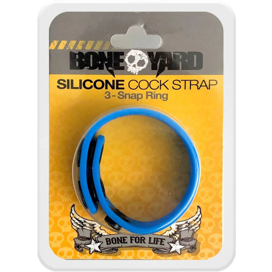 Boneyard Silicone Cock Strap Blue - Blue 3-Snap Adjustable Cock Ring