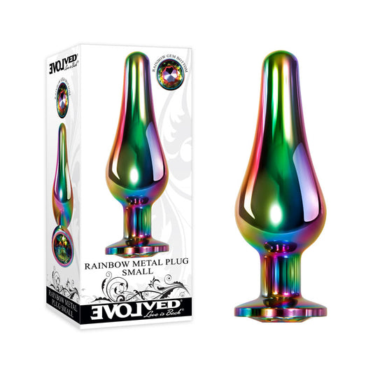 Evolved Rainbow Metal Plug - Small - Coloured 9.4 cm Small Butt Plug with Gem Base