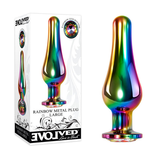 Evolved Rainbow Metal Plug - Large - Coloured 12.9 cm Large Butt Plug with Gem Base