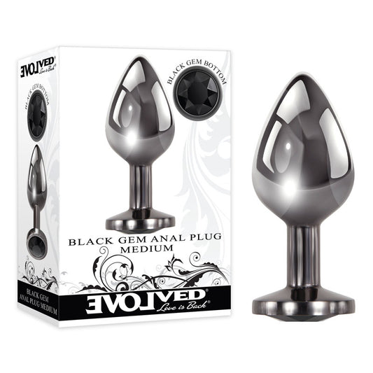 Evolved Black Gem Anal Plug - Medium - Metallic 8.3 cm Medium Butt Plug with Black Gem Base