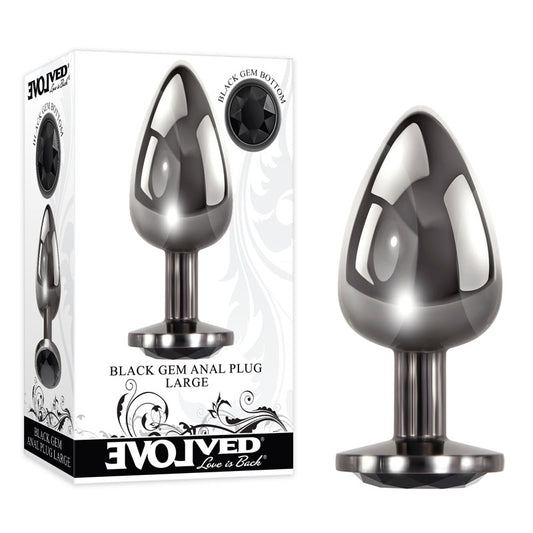 Evolved Black Gem Anal Plug - Large - Metallic 9.5 cm Large Butt Plug with Black Gem Base