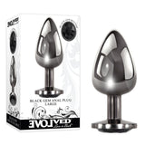 Evolved Black Gem Anal Plug - Large - Metallic 9.5 cm Large Butt Plug with Black Gem Base