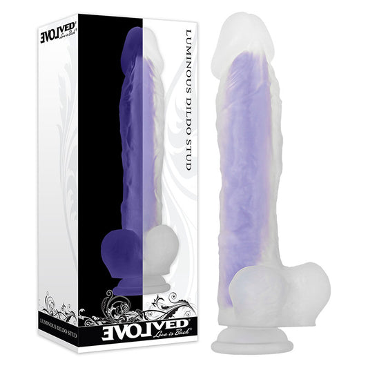 Evolved Luminous Dildo Stud - Glow in the Dark Purple 26.7 cm Dong
