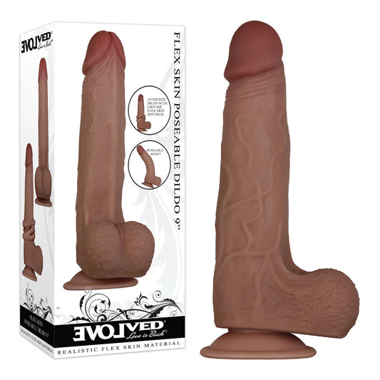 Evolved FLEX SKIN POSEABLE DILDO 9'' - Brown 22.9 cm Dong