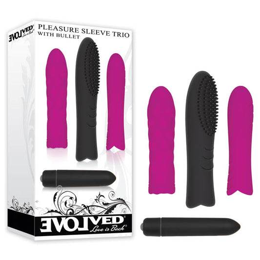 Evolved Pleasure Sleeve Trio With Bullet - Black Bullet with 3 Interchangeable Sleeves