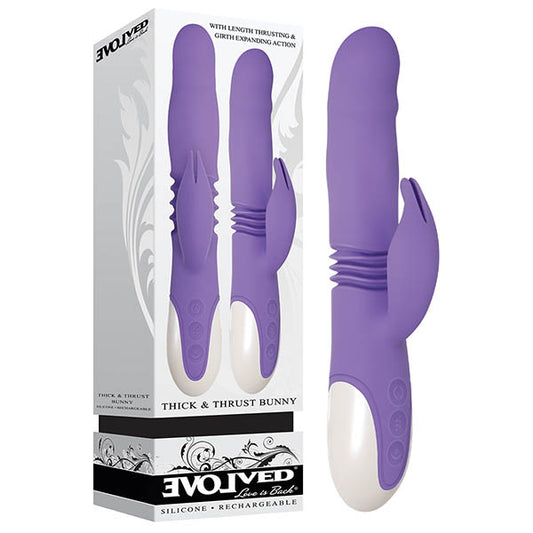 Thick & Thrust Bunny - Purple 17 cm (6.7'') USB Rechargeable Thrusting Rabbit Vibrator