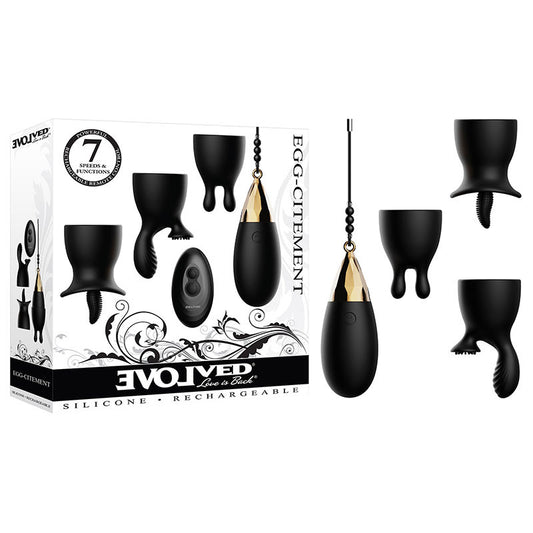 Evolved Egg-Citment - Black USB Rechargeable Egg with 3 Sleeves & Wireless Remote