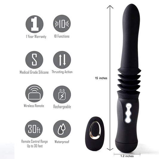 Maia Max - Black 38 cm USB Rechargeable Thrusting Vibrator