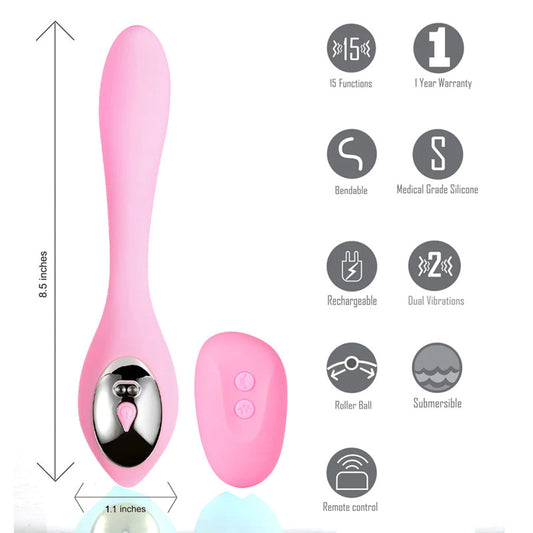 Maia Harmonie - Pink - Pink 21.6 cm USB Rechargeable Vibrator with Wireless Remote