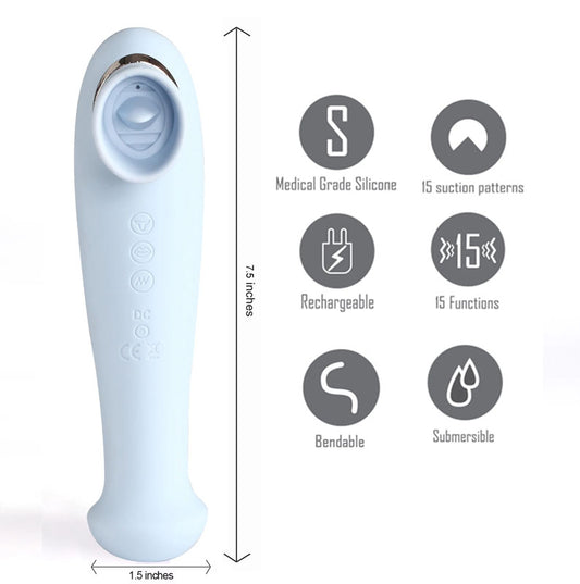 Maia Destiny - Blue USB Rechargeable Suction Fluttering Tongue Vibrator Wand