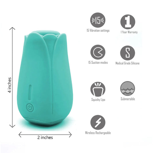 Maia Tulip Pro - Teal - Teal Wireless Charging Pulsating Clitoral Stimulator