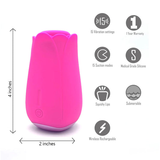 Maia Tulip Pro - Pink - Pink Wireless Charging Pulsating Clitoral Stimulator