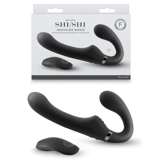 ShiShi - Midnight Rider - Black - Black USB Rechargeable Vibrating Strapless Strap-On with Remote