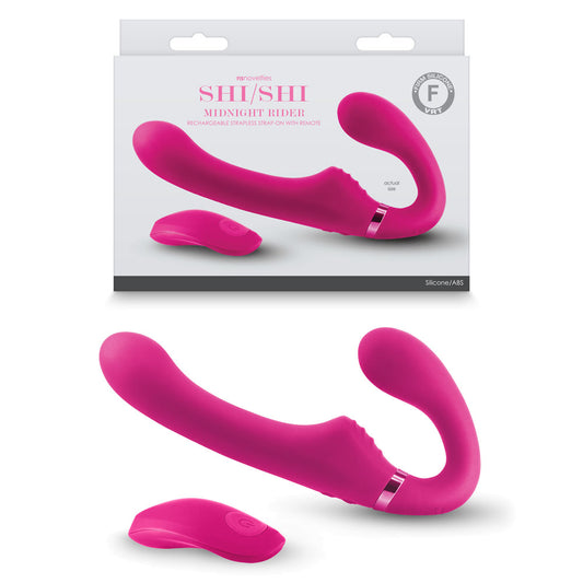 ShiShi - Midnight Rider - Pink - Pink USB Rechargeable Vibrating Strapless Strap-On with Remote