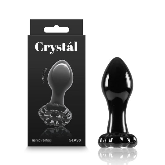 Crystal Flower - Black - Black 9 cm Glass Butt Plug