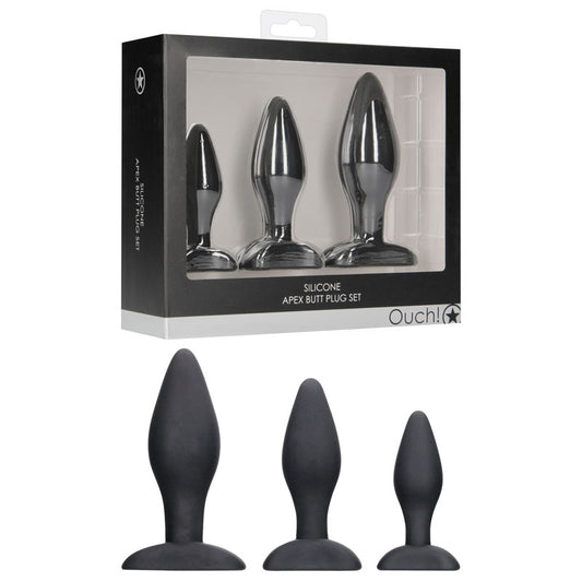Ouch! Apex Butt Plug Set - Black Butt Plugs - Set of 3 Sizes