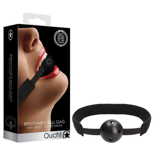 Ouch! Velvet & Velcro Adjustable Breathable Gag - Black Mouth Restraint