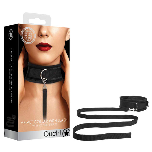 OUCH! Velvet & Velcro Adjustable Collar - Black Restraint