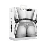 OUCH! Black & White Bonded Leather Hand Cuffs With Handle - Black Restraints