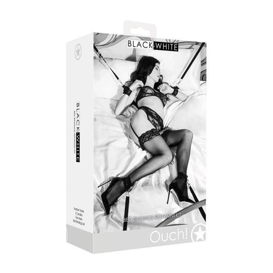 OUCH! Black & White Bed Bindings Restraint Kit - Bondage Set - 6 Piece Kit