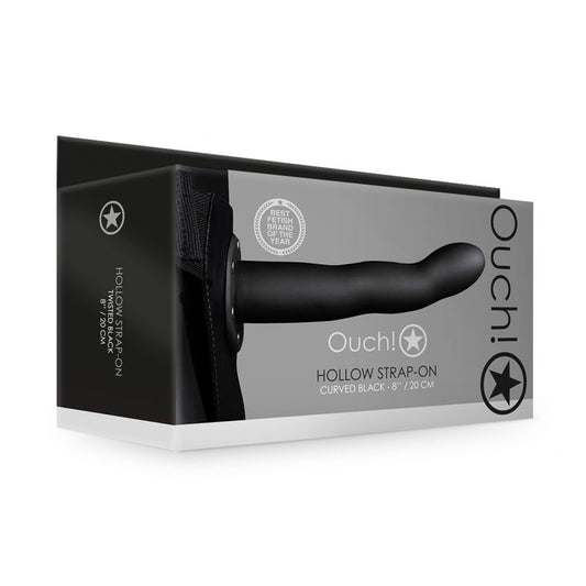 OUCH! Curved Hollow Strap-on - 8in/20cm - Black 20 cm Hollow Strap-On