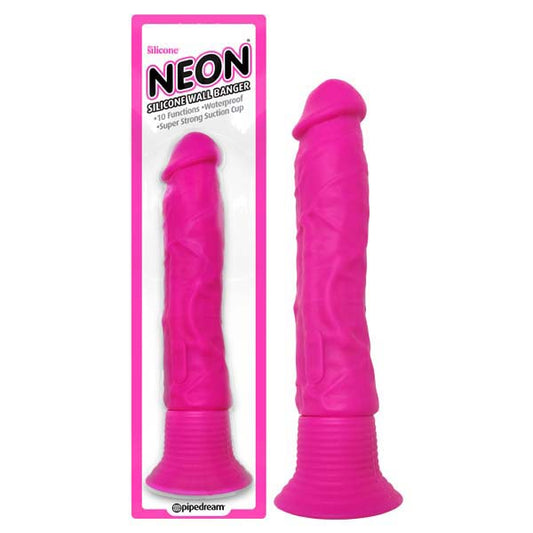 Neon Silicone Wall Banger - Pink 15.2 cm (6'') Vibrating Dong with Suction Cup Base