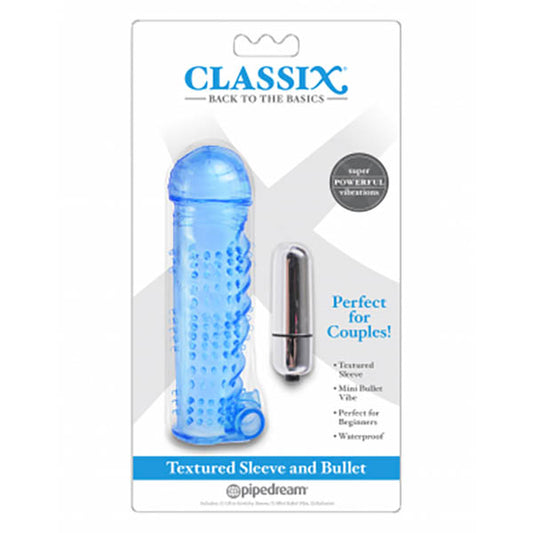 Classix Textured Sleeve & Bullet - Blue Penis Sleeve with Bullet