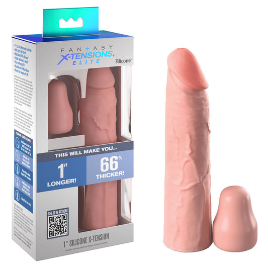 Fantasy X-Tensions Elite 1'' Silicone Extension - Flesh - Flesh 2.5 cm Penis Extender Sleeve