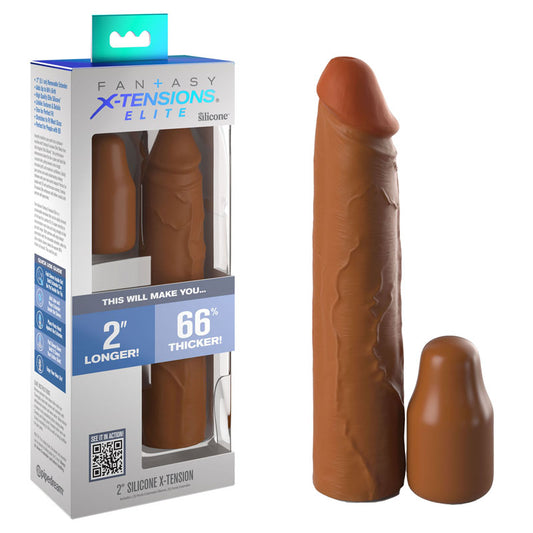 Fantasy X-Tensions Elite 2'' Silicone Extension - Tan - Tan 5.1 cm Penis Extender Sleeve