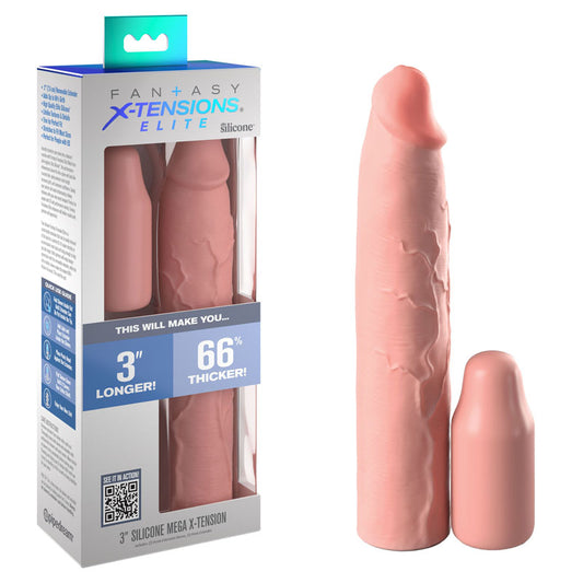 Fantasy X-Tensions Elite 3'' Silicone Extension - Flesh - Flesh 7.6 cm Penis Extender Sleeve