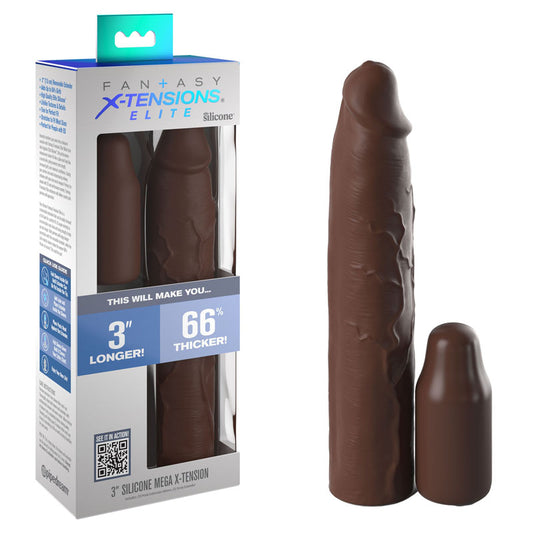 Fantasy X-Tensions Elite 3'' Silicone Extension - Brown - Brown 7.6 cm Penis Extender Sleeve