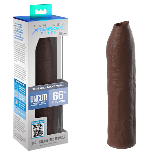 Fantasy X-Tensions Elite Uncut Silicone Penis Enhancer - Brown - Brown 17.8 cm Penis Sleeve