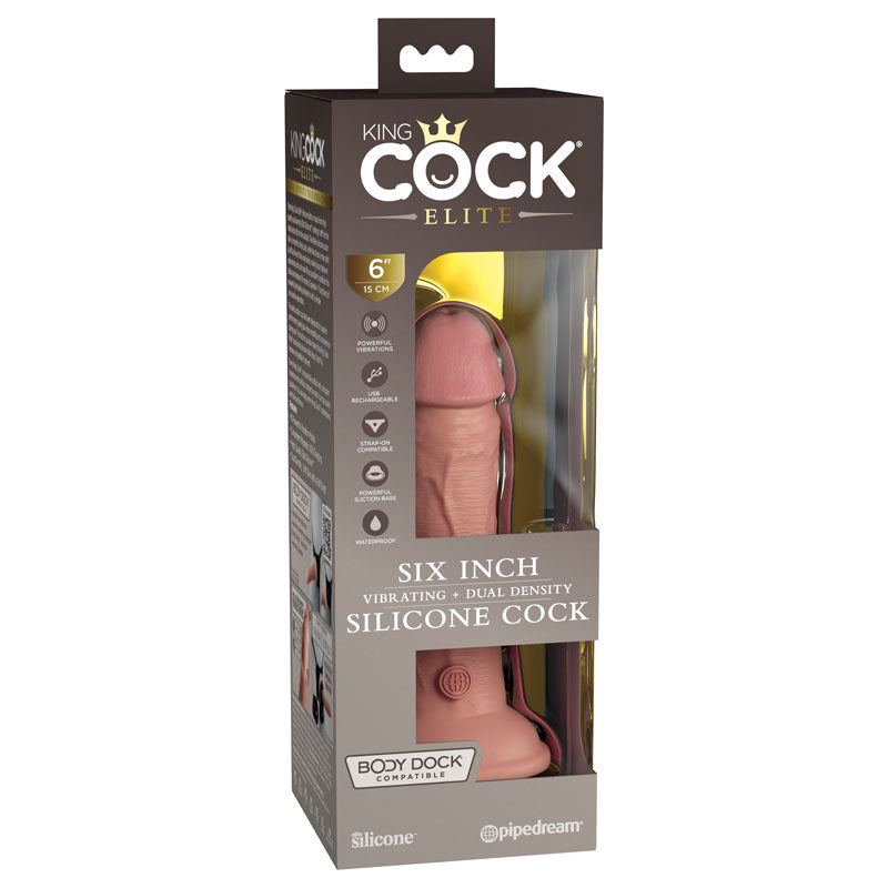 King Cock Elite 6'' Vibrating Dual Density Cock - Flesh - Flesh 15.2 cm USB Rechargeable Vibrating Dong
